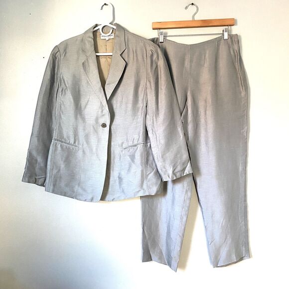 Giorgio Armani Le Collezioni Womens Suit Size 12 Gray Silk Linen Blend Vintage